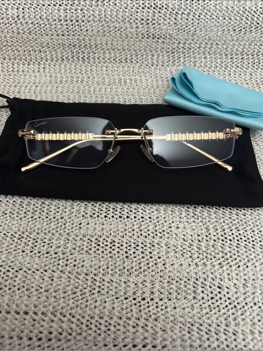 Rimless Gold Tone Designer Reading Glasses - Fashion Size: 57▪️18-140
